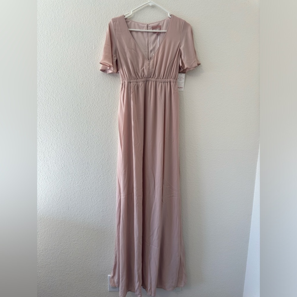 Show Me Your MuMu NWT Emily Empire Maxi Dress Dusty Blush Crisp